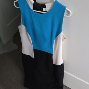 Calvin Klein Blue, White, and Black Mini Dress